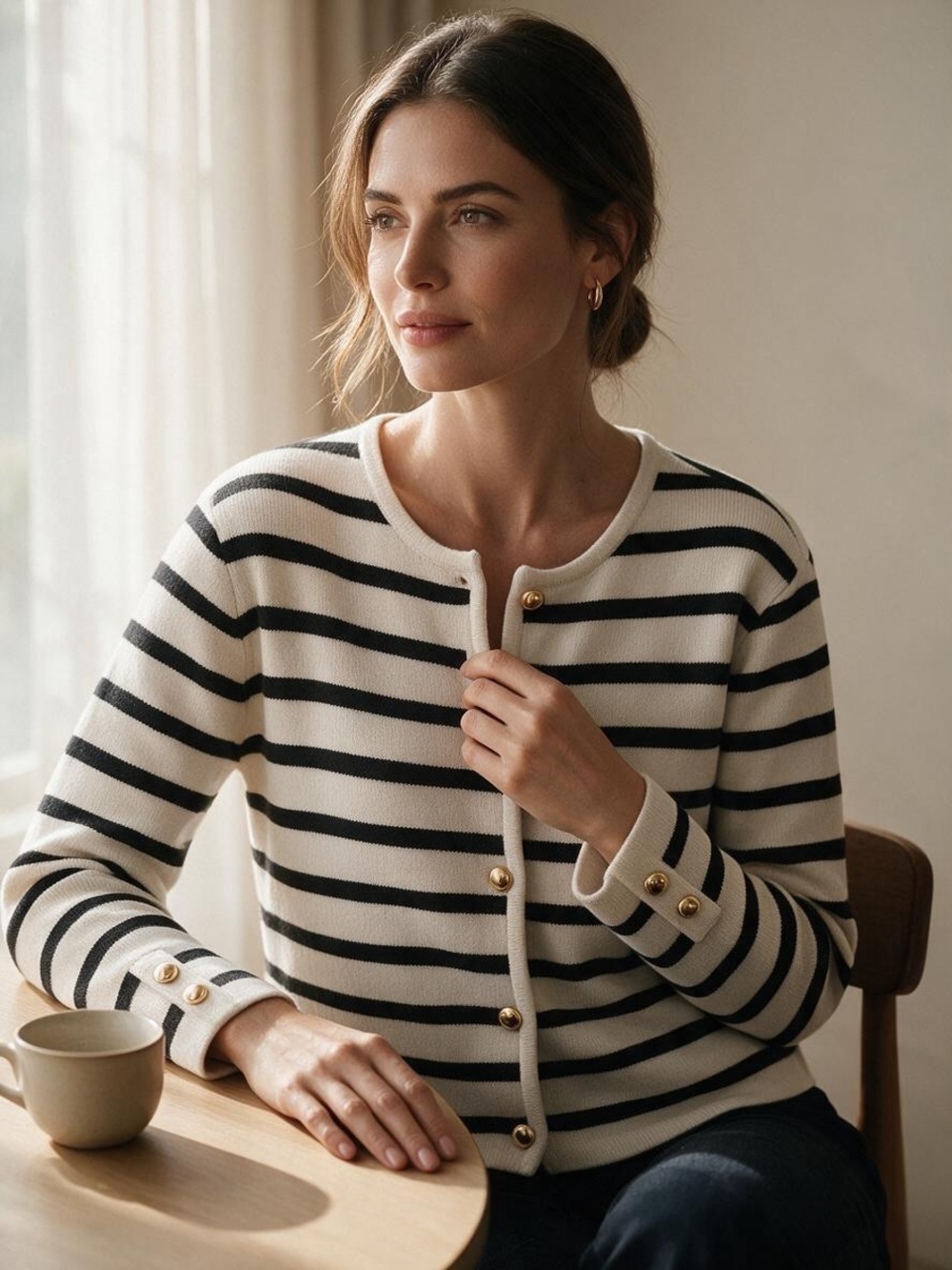 H&M Breton Striped Button-Front Knit Cardigan XXl Classic Parisian Chic